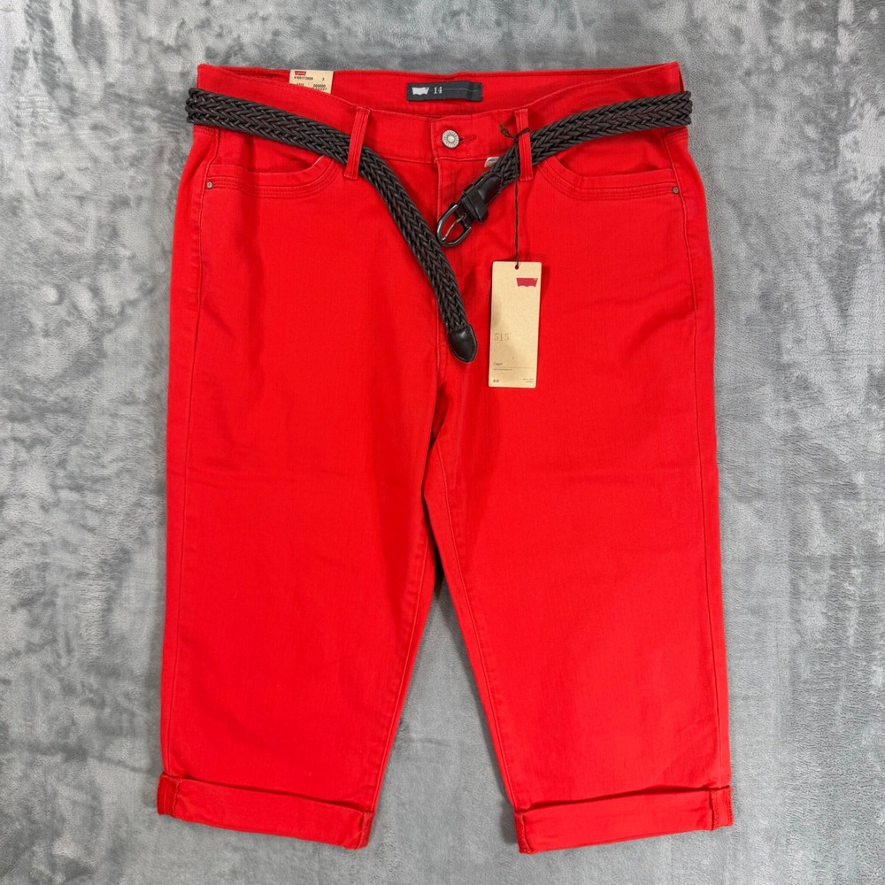 Levi's 515 Capri Jeans Womens Size 14 Red Cuffed Cropped Pants Belt